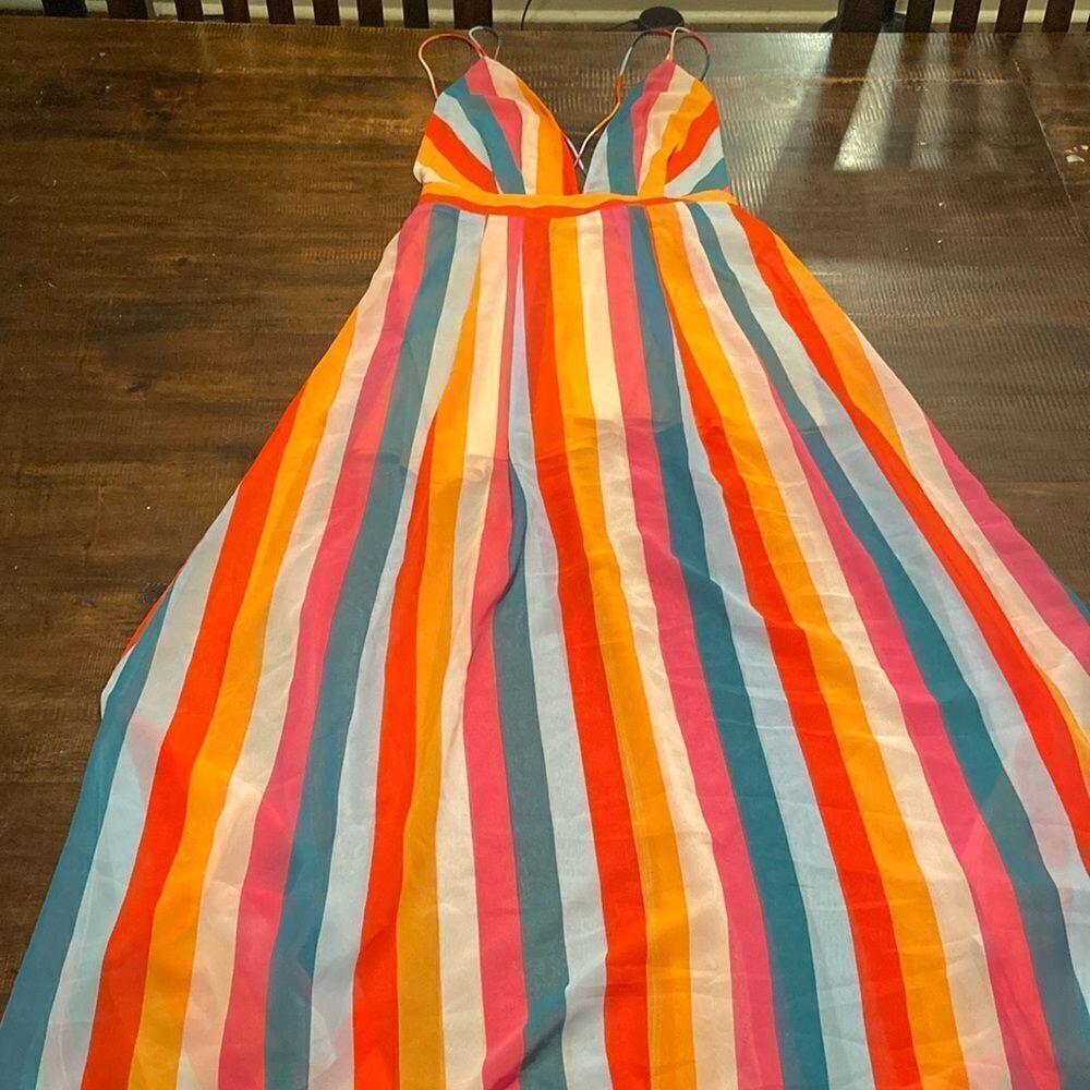 Ladies small vertical stripped colorfull back strap dress Essue